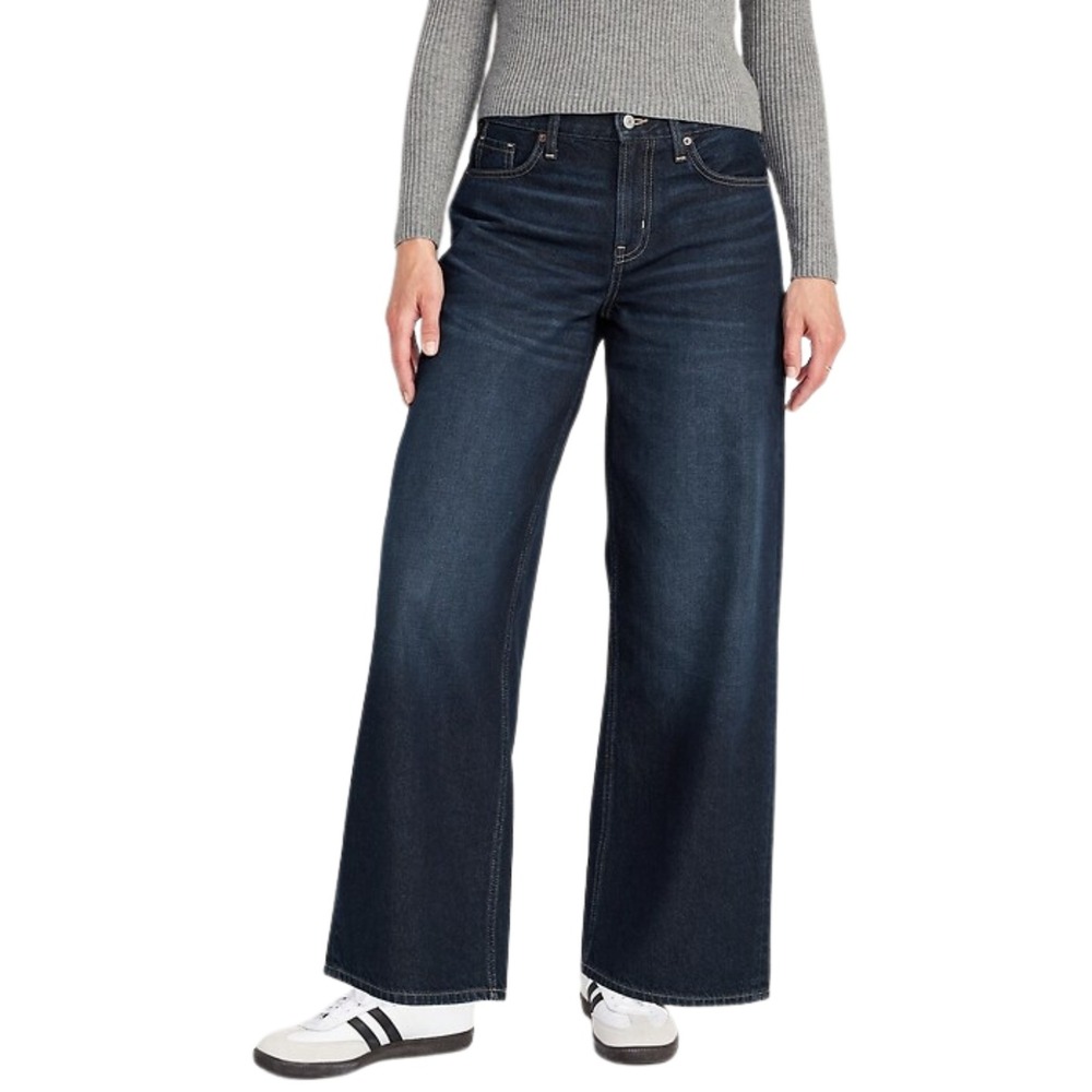Old Navy Jeans Womens 8 Dark Wash Baggy Wide Leg Mid Rise 100% Cotton Relaxed